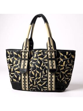Isabella‎ Fiore Boho Vintage Beaded Embroidered Canvas Leather Tote Purse Bag